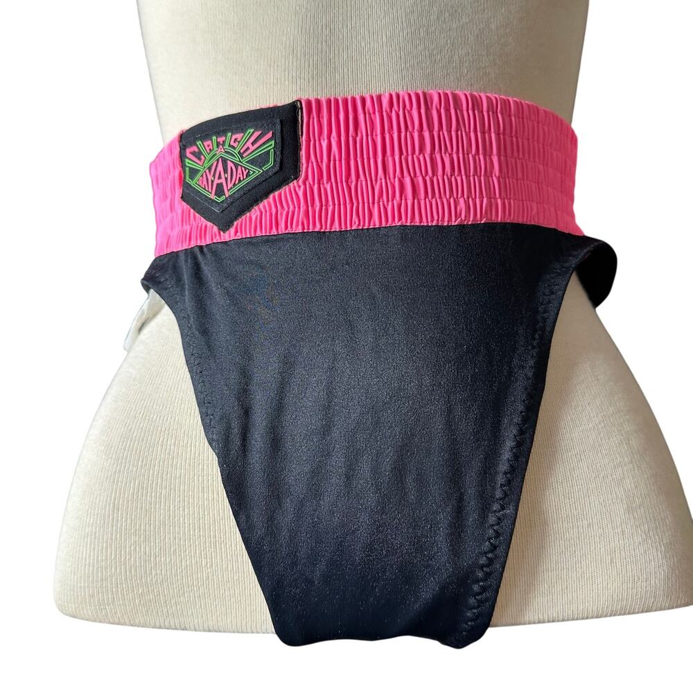 Vintage 80s/90s Ultra Thigh High black Pink Bikini Bothom 
Women’s Size 11/m/